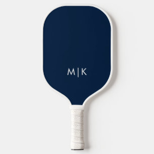 Navy Blue and White   Modern Monogram Pickleball Paddle