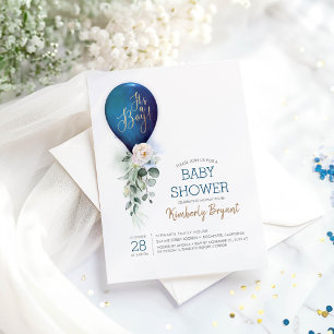 Navy Blue Balloon It's a Boy Baby Shower Invitation