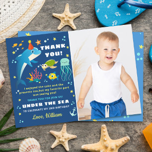 Navy Blue Dolphin Under The Sea Birthday Photo Thank You Card