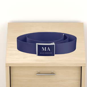 Navy blue white monogram initails name minimalist belt