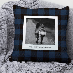 Navy Buffalo Plaid   Photo for Grandpa Throw Pillow