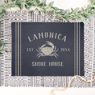 Navy   Rustic Shore House Personalized Crab Doormat