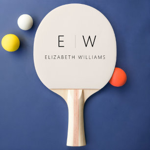 Neutral Elegant Modern Minimalist Monogram Name Ping Pong Paddle