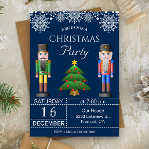 Nutcracker   Navy Blue Christmas Party Invitation