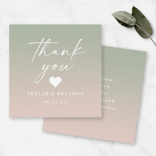 Ombre Gradient Green & Pink Wedding Thank You Note Card