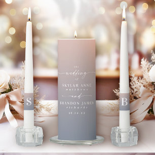 Ombre Pink & Blue Bride & Groom Monogram Wedding Unity Candle Set