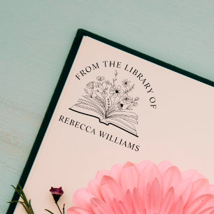 Open Book & Flowers Your Name From the Library of Rubber Stamp