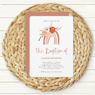 Orange Terracotta Boho   Rainbow Baptism Invitation