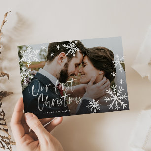 Our First Christmas Snowflake Newlywed Photo Holiday Card