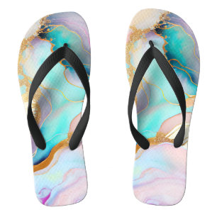 Pastel marble ink abstract glitter art flip flops