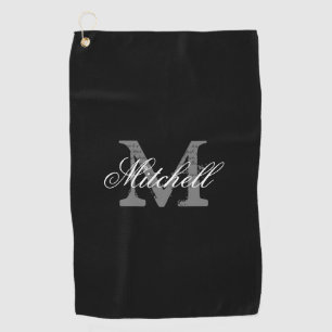 Personalized elegant monogram black golf towel