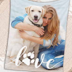 Personalized Love Paw Print Dog Lover Photo Fleece Blanket