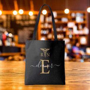 Personalized RN Registered Nurse Gold Monogram Tote Bag