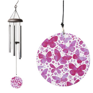 Pink Butterfly Watercolor Art Wind Chime