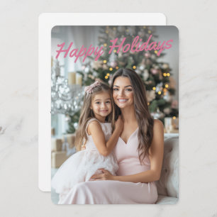 Pink Christmas Tree Modern Custom Photo Holiday Card