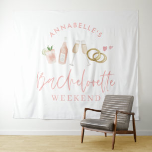 Pink girly modern champagne bachelorette weekend tapestry