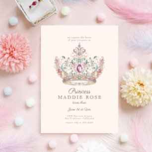 Pink Gold Princess Crown Fairytale Birthday Party Invitation