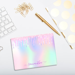 Pink purple glitter drips holographic name post-it notes