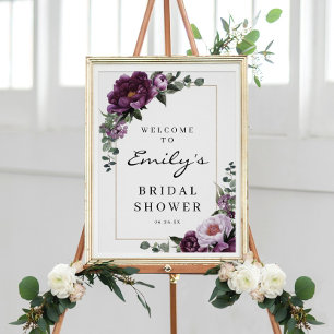 Plum Peonies Bridal Shower Welcome Sign