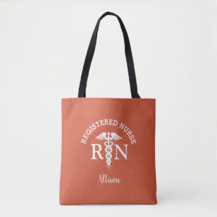 Preppy Nurse RN Medical Terracotta Script Monogram Tote Bag