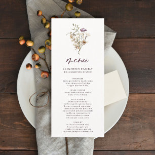 Pretty Autumn Wildflowers Thanksgiving Dinner Menu