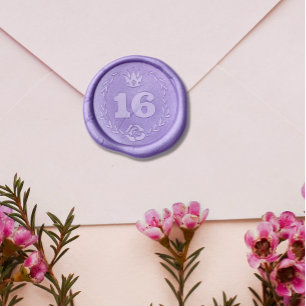 Pretty Rose & Crown Wreath Sweet 16 Wax Seal Sticker