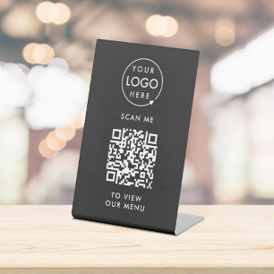 QR Code Menu   Logo Black Contactless Modern Pedestal Sign