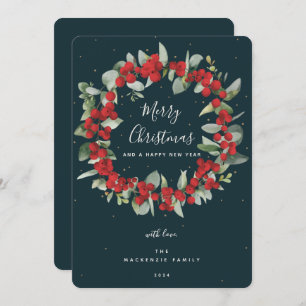 Red Berries+Eucalyptus Christmas Wreath Non-Photo Holiday Card