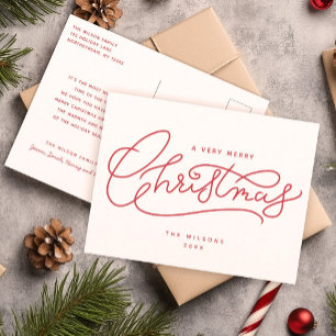 Red Merry Christmas Script Minimalist  Holiday Postcard