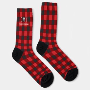 Red Monogram Buffalo Plaid Socks