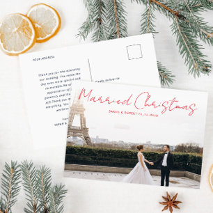 red script holiday wedding announcement postcard