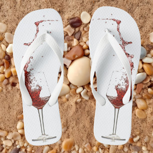 Red Wine Splash Glass Wedding Wine Tasting Flip Flops