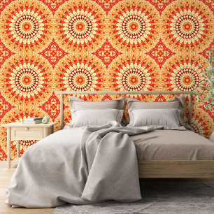 Red Yellow Orange Summer Sun Mandala Pattern Wallpaper