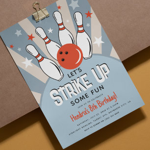 Retro Bowling Kids Birthday Party  Invitation