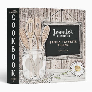 Retro Chalkboard, Mason Jar  and Daisy Cookbook 3 Ring Binder