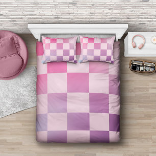 Retro Checker Checkered Gradient Purple Pattern Duvet Cover