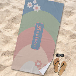 Retro Pastel Name Beach Towel