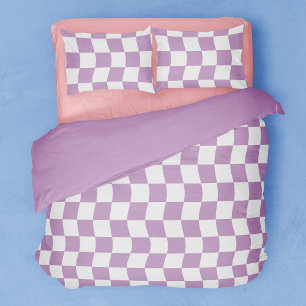 Retro Purple White Wavy Checkerboard Duvet Cover