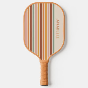 Retro Stripes Rainbow Groovy Seventies 70s Name Pickleball Paddle