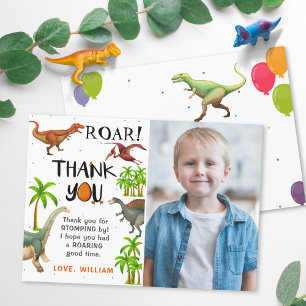 Roar Dinosaur Jungle Birthday Photo Thank You Card