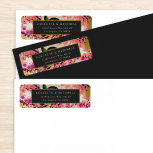 Romantic Bouquet Hot Pink Black Gold Wedding Label