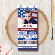 Rookie of the Year 1st Birthday Baseball Ticket Invitation