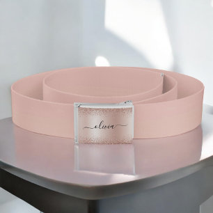 Rose Gold - Blush Pink Glitter Metal Monogram Name Belt