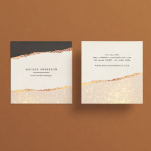 Rose gold glitter black pink modern square business card