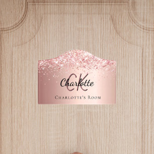 Rose gold glitter monogram name door sign