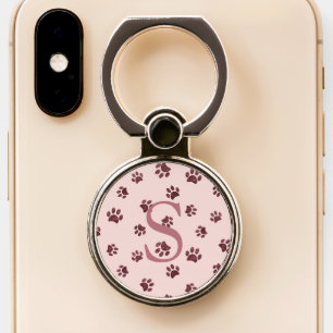 Rose Gold Glitter Paw Prints Monogram Phone Ring Stand