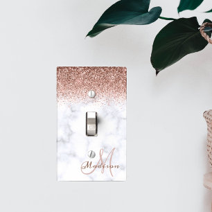 Rose gold Monogram Glitter Marble Pretty Girly Light Switch Cover