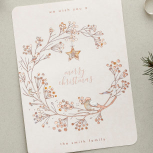 Rose Gold Pressed Wreath Merry Christmas Foil Holiday Card