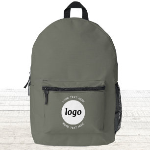 Round Logo Text Promotional Business Sage Green Printed Backpack