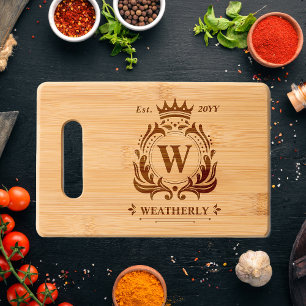 Royal Crest Emblem Monogram   Family Name Cutting Board